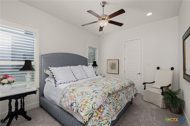 2319 Geneseo Oaks, New Braunfels, TX 78132 - carpeted bedroom featuring multiple windows, a ceiling fan, and baseboards