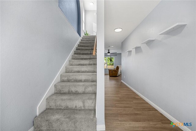 3410 Regency Ct, Killeen, TX 76549 - staircase with wood finished floors and baseboards