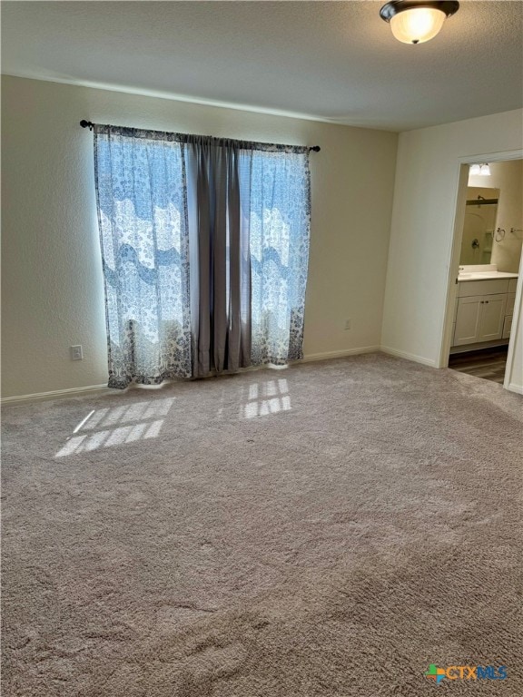 carpeted empty room featuring a textured ceiling