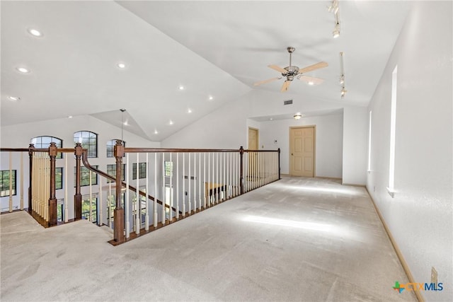 3614 Quail Hollow Rd, Harker Heights, TX 76548 - hallway featuring lofted ceiling, carpet, an upstairs landing, and recessed lighting
