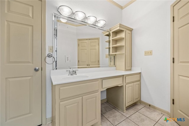 3614 Quail Hollow Rd, Harker Heights, TX 76548 - bathroom with vanity, tile patterned floors, and ornamental molding