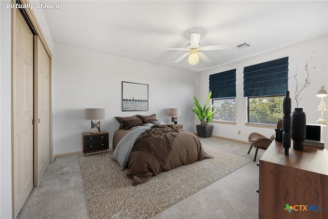 3614 Quail Hollow Rd, Harker Heights, TX 76548 - carpeted bedroom with a ceiling fan and a closet