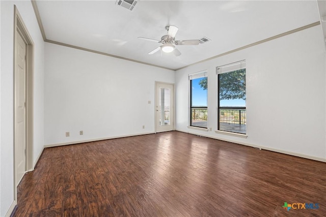 3614 Quail Hollow Rd, Harker Heights, TX 76548 - spare room with wood finished floors, ornamental molding, and a ceiling fan