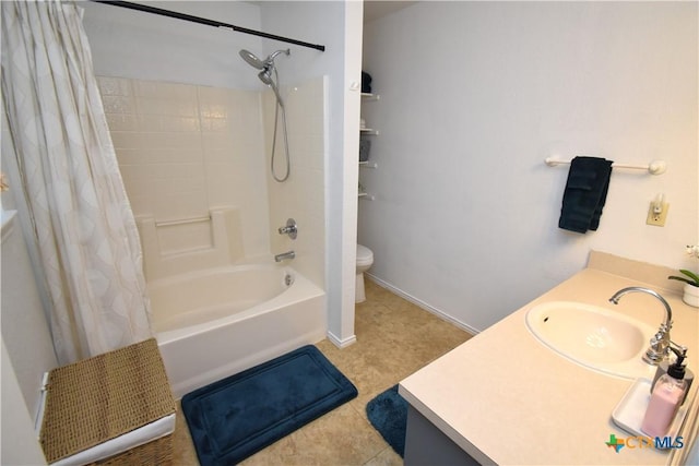 bathroom featuring shower / tub combo, vanity, and toilet