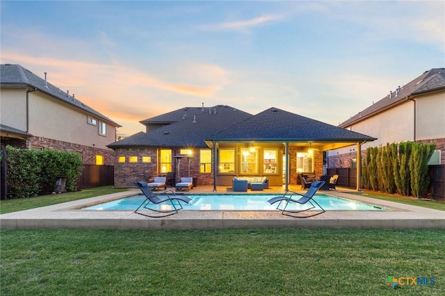 1919 Los Santos Dr, San Marcos, TX 78666 - view of pool featuring a patio, a fenced in pool, fence, and a lawn