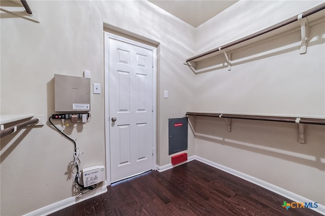 spacious closet featuring dark wood-type flooring