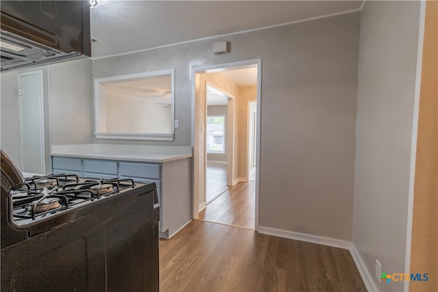 kitchen with wood-type flooring and black stove