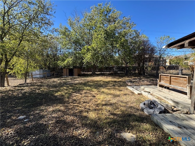 view of yard with a storage shed