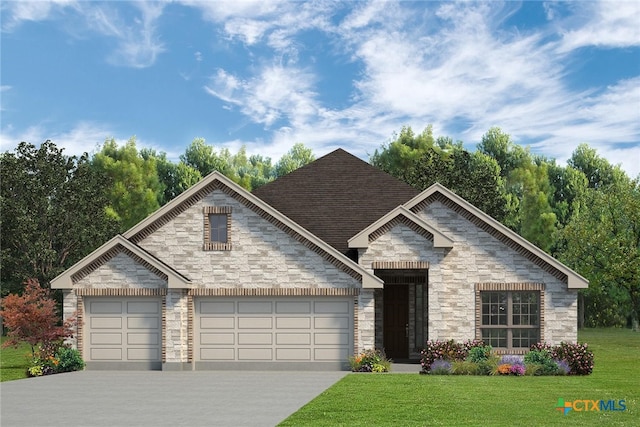 10802 Campsite Cv, Temple, TX 76502 - view of front of house featuring stone siding, a garage, a front lawn, and concrete driveway