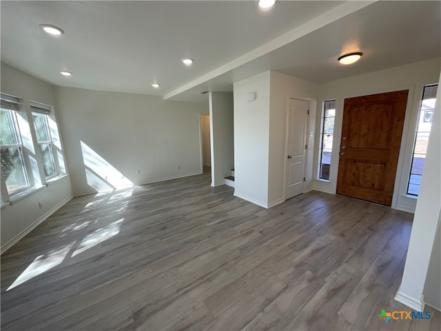 entryway with hardwood / wood-style floors