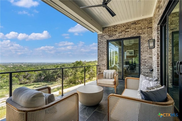 balcony with a ceiling fan