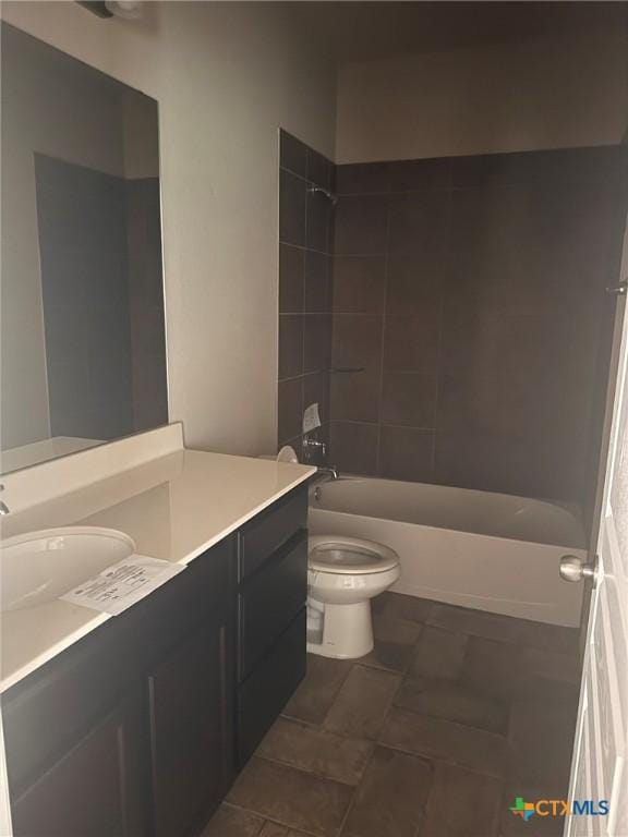 full bath with shower / washtub combination, toilet, and vanity