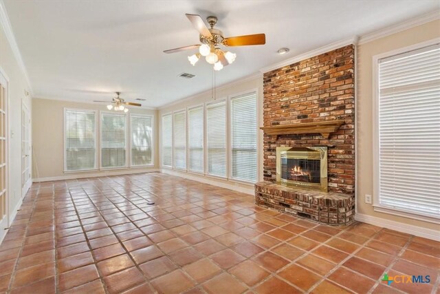 104 Twelve Oaks Dr, Temple, TX 76504 - unfurnished living room with visible vents, tile patterned floors, ceiling fan, and baseboards