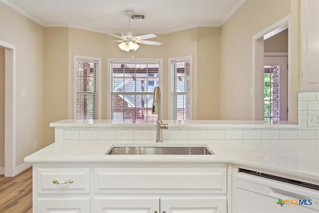 104 Twelve Oaks Dr, Temple, TX 76504 - kitchen featuring dishwashing machine, light countertops, a sink, and a ceiling fan