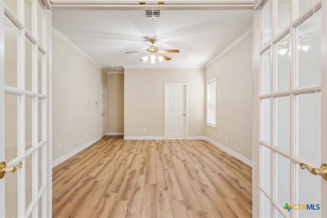 104 Twelve Oaks Dr, Temple, TX 76504 - empty room with light wood-type flooring, french doors, ornamental molding, and visible vents