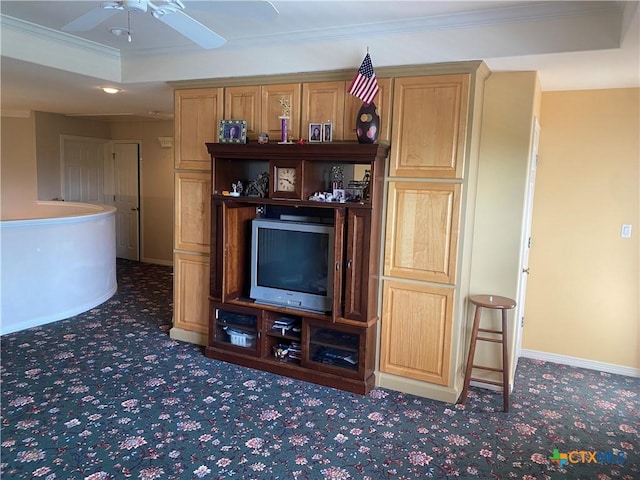 104 Woodcreek Cir, Victoria, TX 77904 - detailed view of carpet, ceiling fan, ornamental molding, baseboards, and recessed lighting