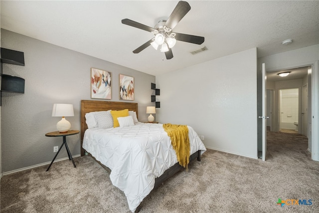 bedroom featuring carpet floors and ceiling fan