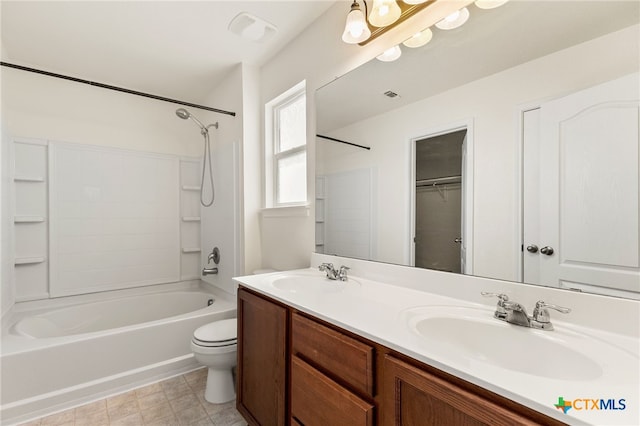 3946 Legend Pond, New Braunfels, TX 78130 - bathroom with toilet, shower / washtub combination, and double vanity