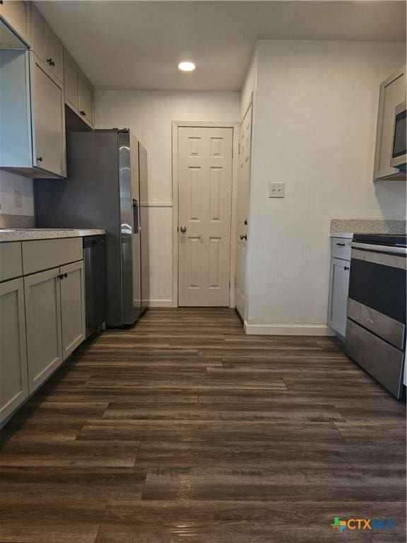 4902 Meyers Ln, Waco, TX 76705 - kitchen with electric range, gray cabinetry, baseboards, recessed lighting, and dishwashing machine