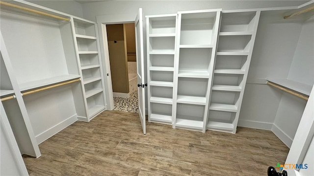 walk in closet with wood-type flooring