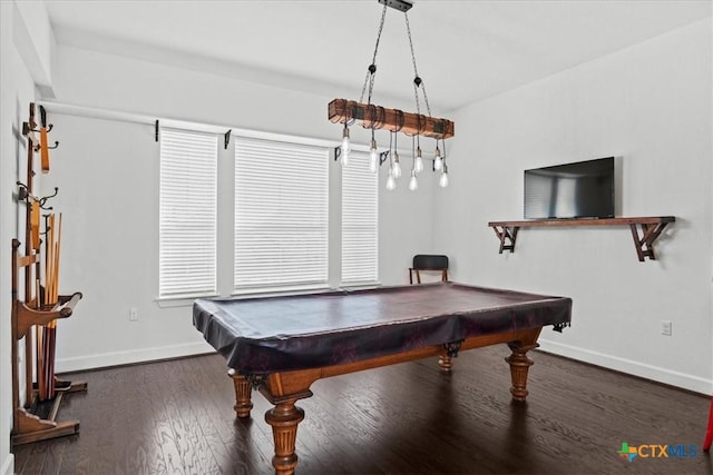 recreation room featuring pool table and dark hardwood / wood-style floors