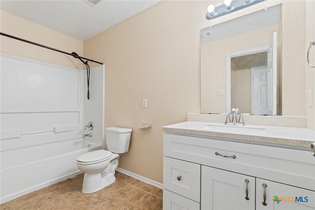 9305 Devonshire Ct, Killeen, TX 76542 - full bath featuring vanity, toilet, bathing tub / shower combination, tile patterned floors, and baseboards