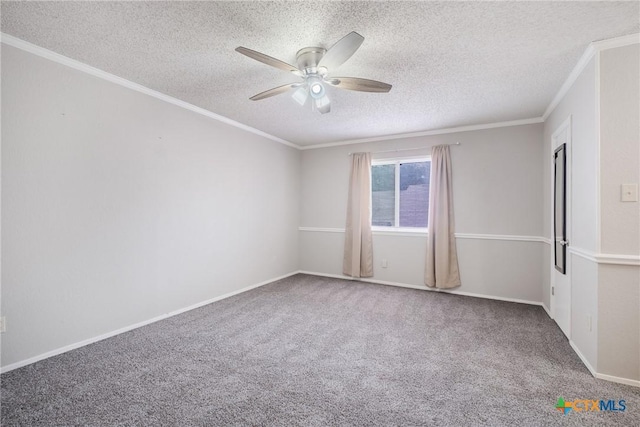 7503 Islander Dr, Austin, TX 78749 - carpeted empty room with a ceiling fan, crown molding, a textured ceiling, and baseboards