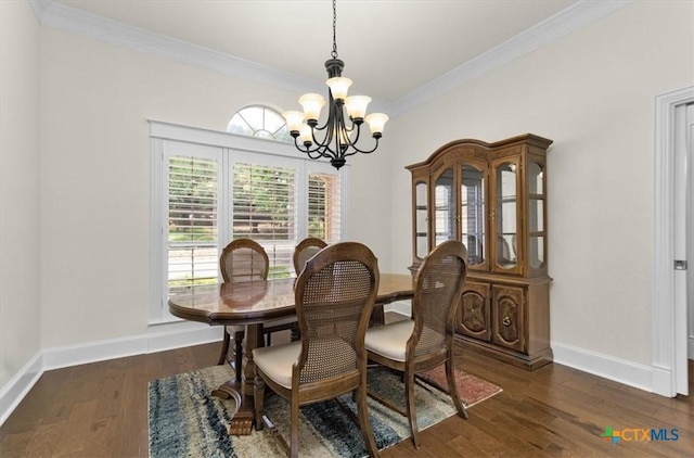 2901 Chisholm Trl, Salado, TX 76571 - dining space with a chandelier, ornamental molding, and dark wood finished floors