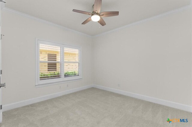 2901 Chisholm Trl, Salado, TX 76571 - spare room with light colored carpet, ornamental molding, and ceiling fan