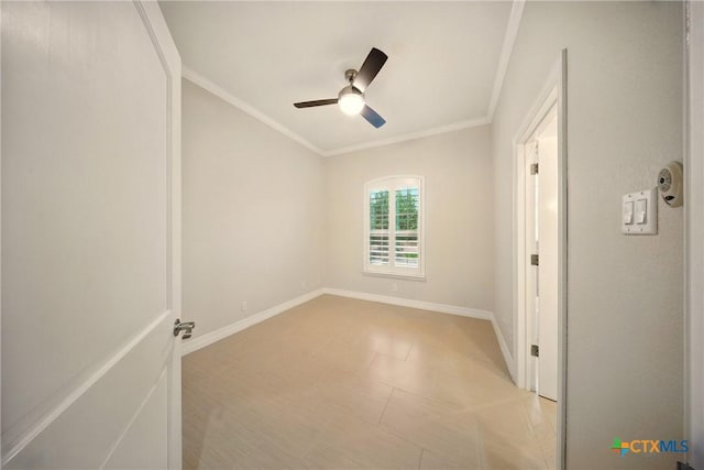 1127 Redleaf Dr, Nolanville, TX 76559 - unfurnished room featuring a ceiling fan, crown molding, and baseboards