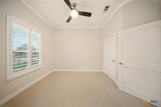 1127 Redleaf Dr, Nolanville, TX 76559 - spare room featuring a ceiling fan, baseboards, crown molding, and light floors
