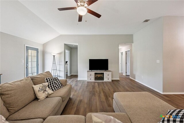 2617 Turning Creek St, Temple, TX 76504 - living room with a ceiling fan, vaulted ceiling, and wood finished floors