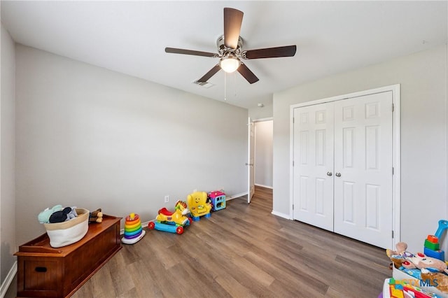 2617 Turning Creek St, Temple, TX 76504 - recreation room with wood finished floors and ceiling fan
