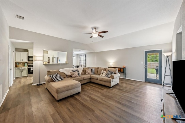 2617 Turning Creek St, Temple, TX 76504 - living area with ceiling fan, wood finished floors, and lofted ceiling