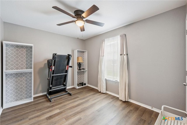 2617 Turning Creek St, Temple, TX 76504 - workout area featuring wood finished floors and ceiling fan