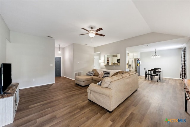 2617 Turning Creek St, Temple, TX 76504 - living area featuring dark wood-type flooring, a ceiling fan, and a chandelier