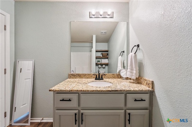 2617 Turning Creek St, Temple, TX 76504 - bathroom featuring vanity, wood finished floors, and a textured wall