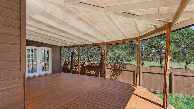 wooden deck featuring french doors