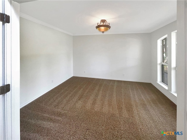 carpeted empty room with crown molding