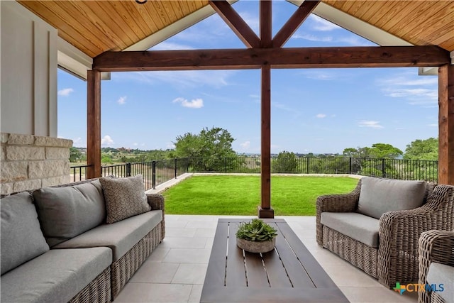 438 Cedar Mountain Dr, Marble Falls, TX 78654 - sunroom with outdoor lounge area, vaulted ceiling, and healthy amount of natural light