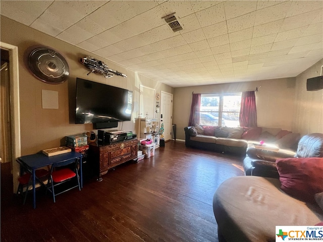 living room with dark hardwood / wood-style floors