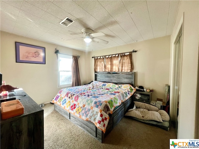 bedroom with carpet floors and ceiling fan