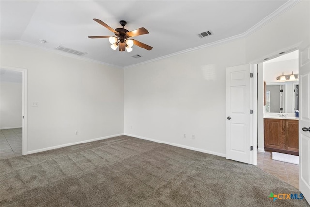 7778 Little Deer Trl, Georgetown, TX 78628 - unfurnished bedroom featuring baseboards, crown molding, visible vents, and carpet floors