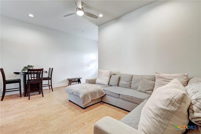 2400 Louis Henna Blvd Unit 305, Round Rock, TX 78664 - living room featuring recessed lighting, light wood finished floors, ceiling fan, and baseboards