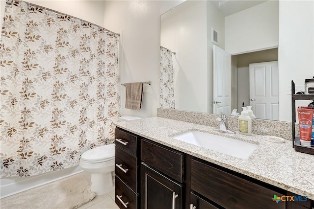 2400 Louis Henna Blvd Unit 305, Round Rock, TX 78664 - bathroom with visible vents, tile patterned floors, vanity, toilet, and a shower with shower curtain