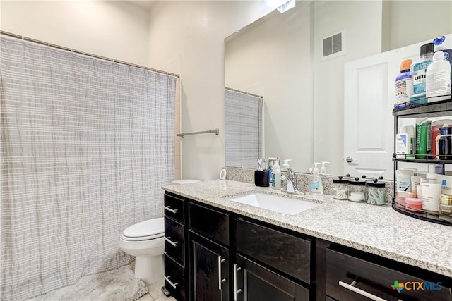 2400 Louis Henna Blvd Unit 305, Round Rock, TX 78664 - bathroom with vanity, toilet, tile patterned floors, a shower with shower curtain, and visible vents