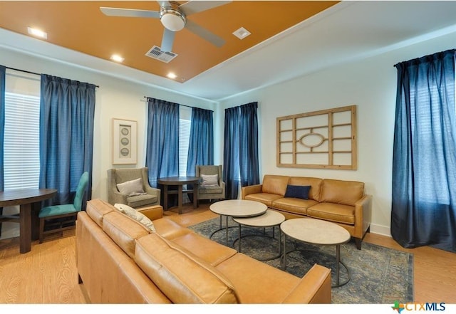 2400 Louis Henna Blvd Unit 305, Round Rock, TX 78664 - living area featuring ceiling fan, recessed lighting, wood finished floors, and visible vents