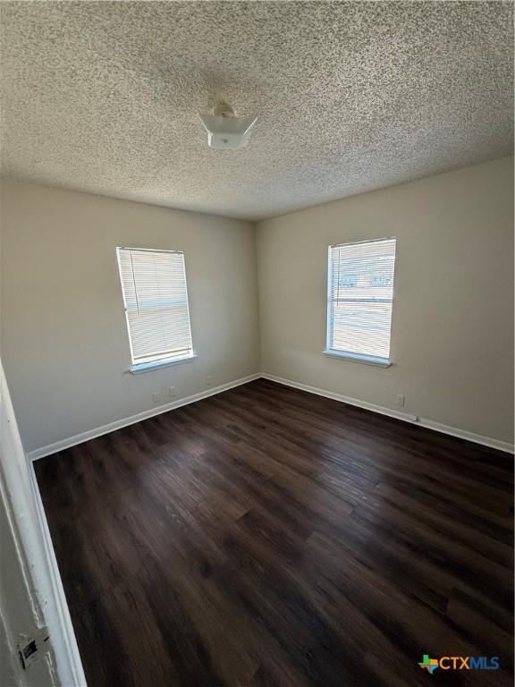 spare room with dark wood-type flooring, plenty of natural light, and baseboards