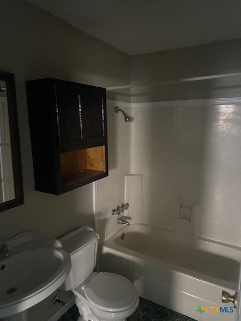 full bathroom with  shower combination, toilet, and sink