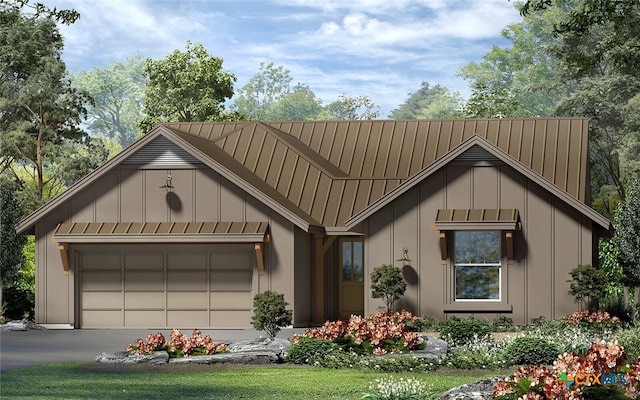 view of front of house featuring an attached garage, board and batten siding, and driveway